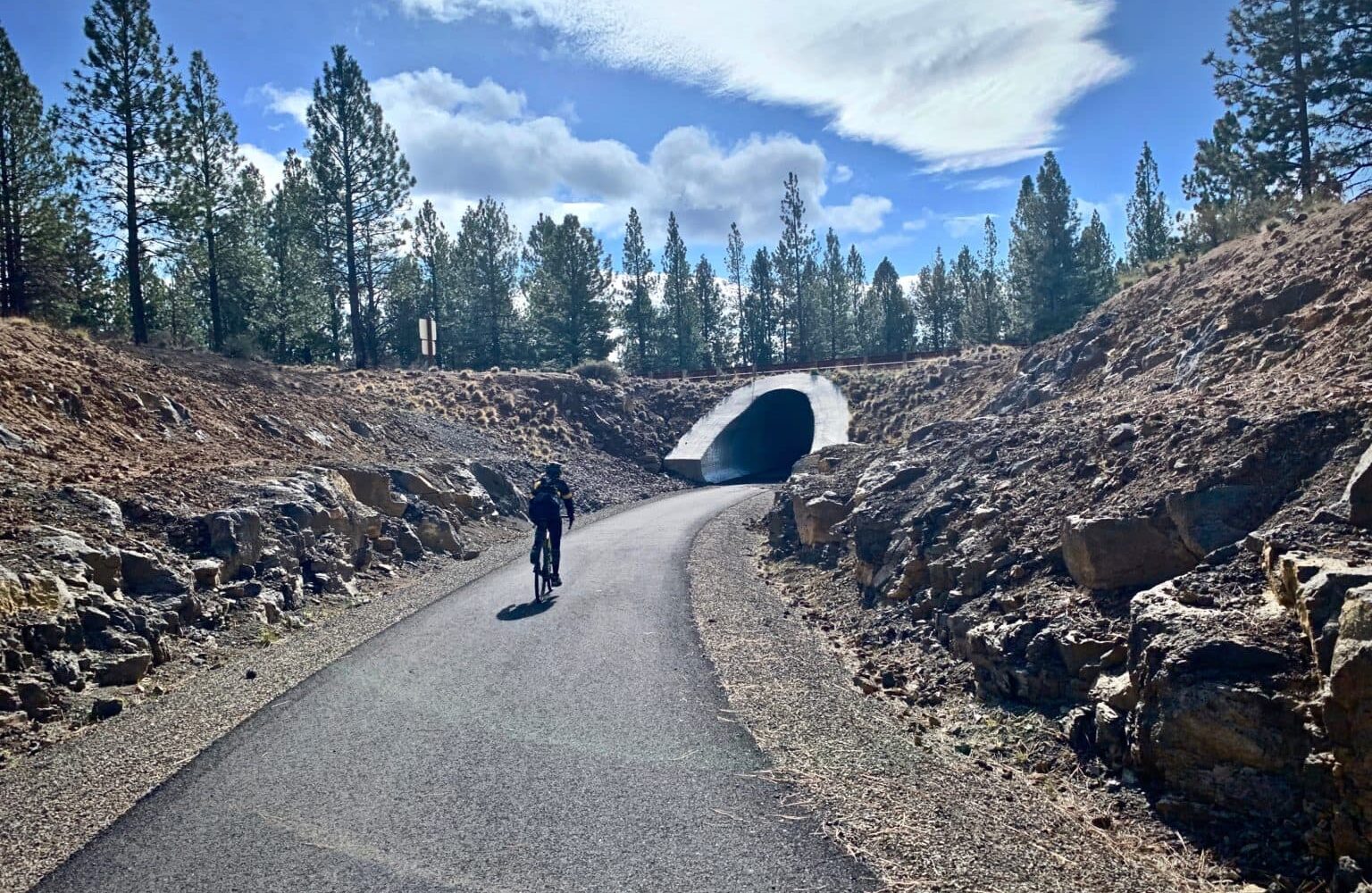 Riding under the Cascade Lakes Highway.