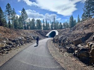 Riding under the Cascade Lakes Highway.