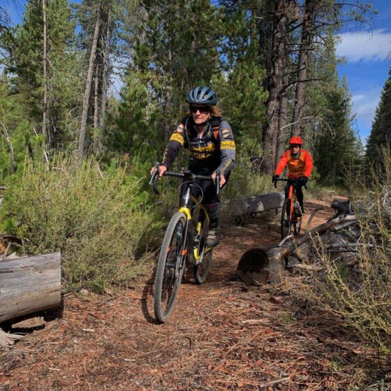 Riding around obstacles and trees.