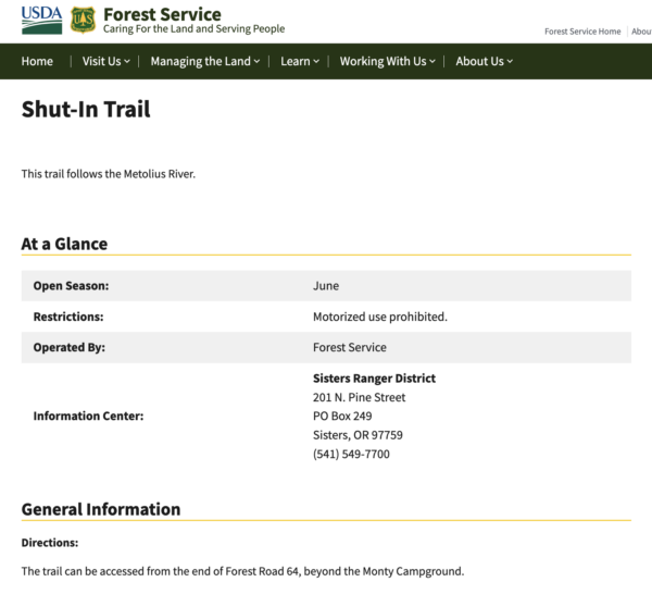National Forest Service Shut-In Trail