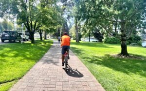 Riding the cobbles of Drake Park.