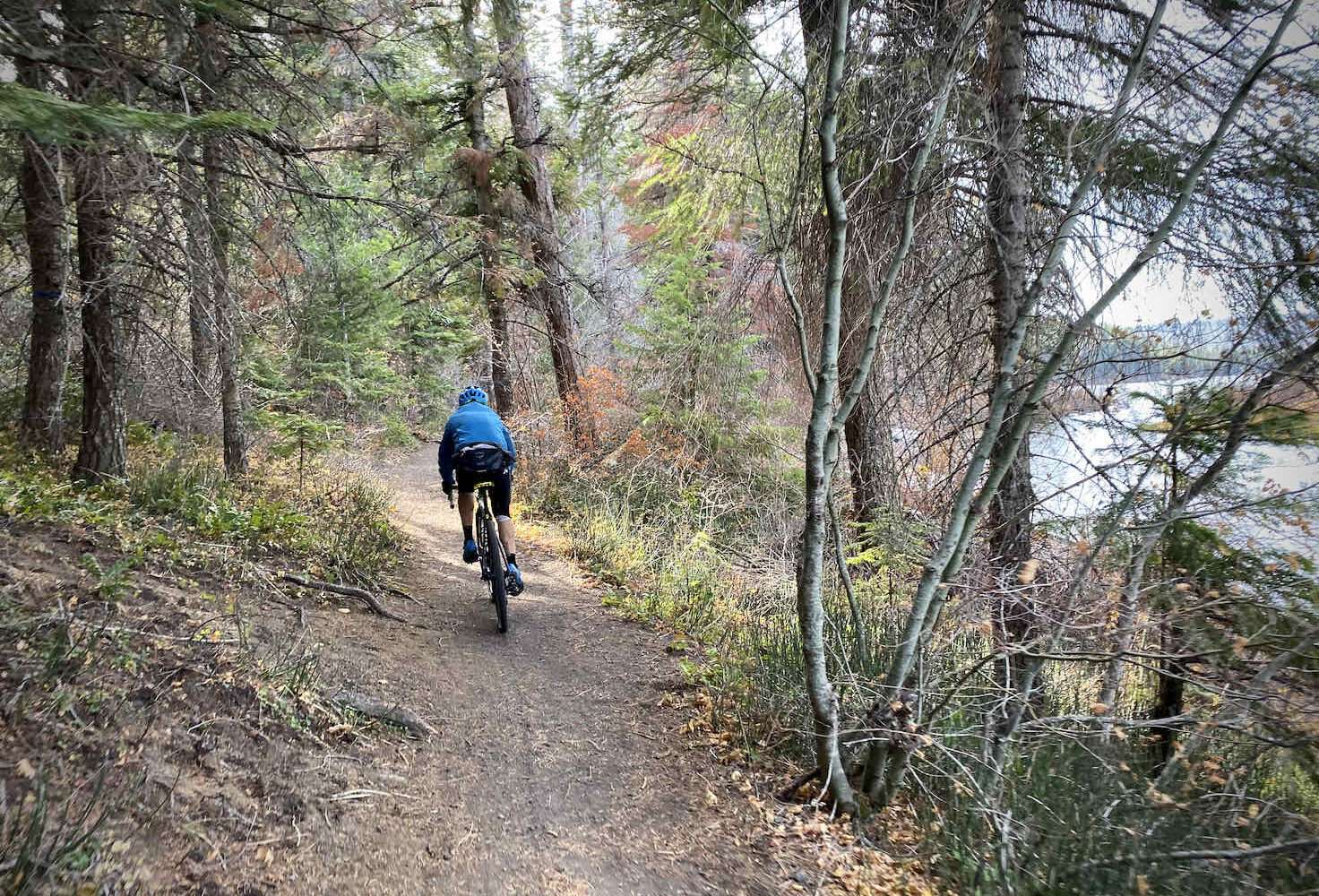Gravel bike on the single-track trail leading around Suttle Lake.