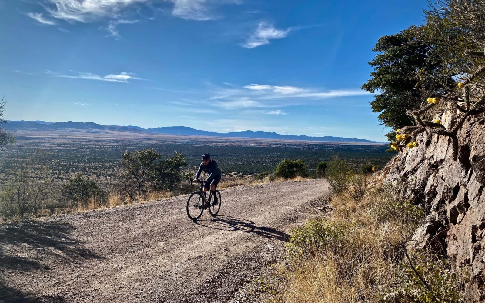 Gravel cyclist near the Coronado National memorial visitor center on gravel cycling loop, tuscon, arizona