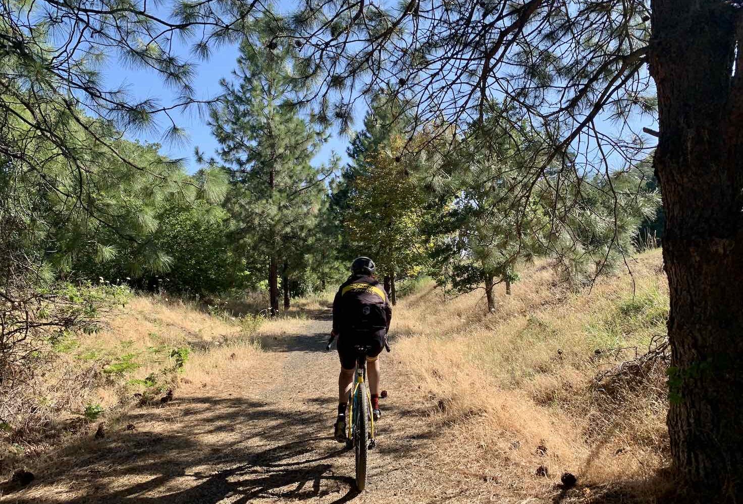 Gravel Girl leading out on the Klickitat Trail near Lyle, Washington.