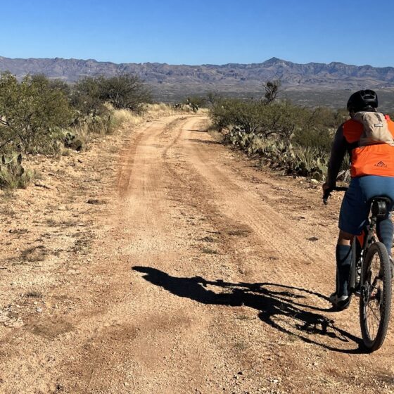 Riding gravel bike towards San Pedro River Valley.