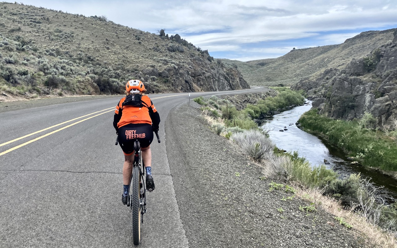 Riding bike along Powder River.