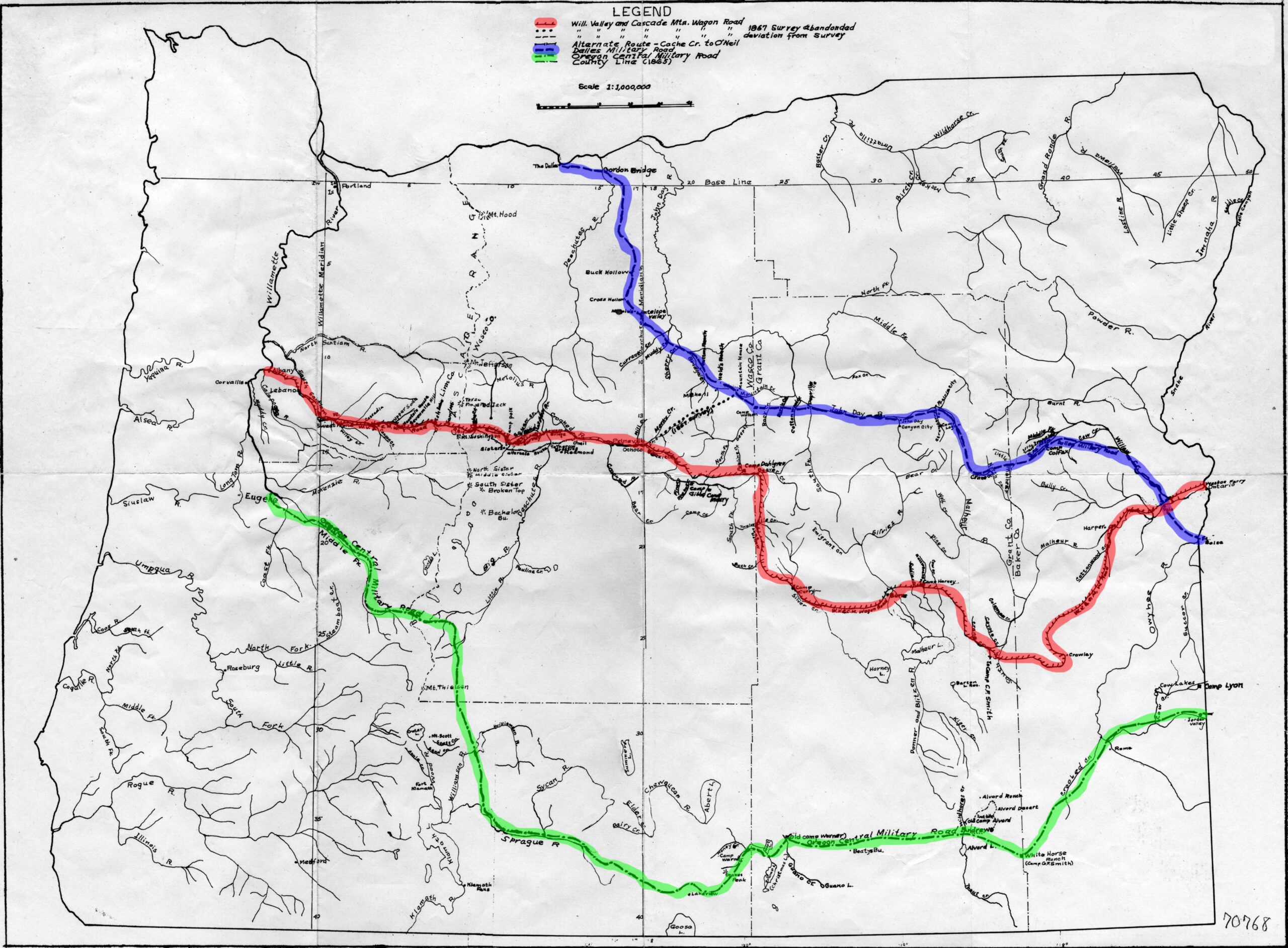 Map of Military Wagon Roads in Oregon
