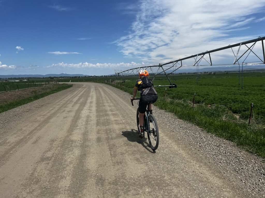 Gravel Girl on gravel farm road outside Baker City, Oregon.