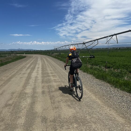 Gravel Girl on gravel farm road outside Baker City, Oregon.