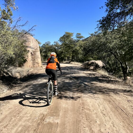 Riding into Cochise Stronghold on gravel bike.