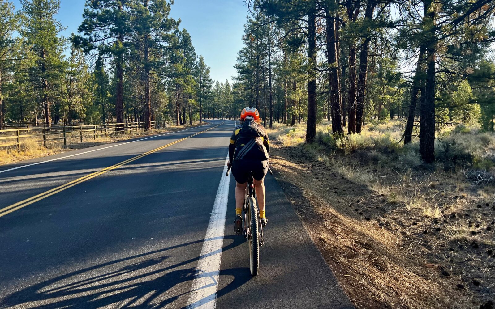 Cyclist on Camp Polk Road. Sisters, Oregon.