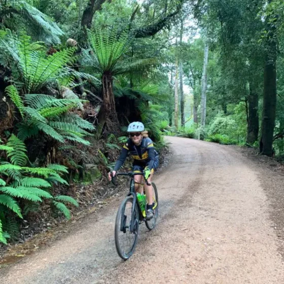 Tasmania - Linda on Gravel Bike